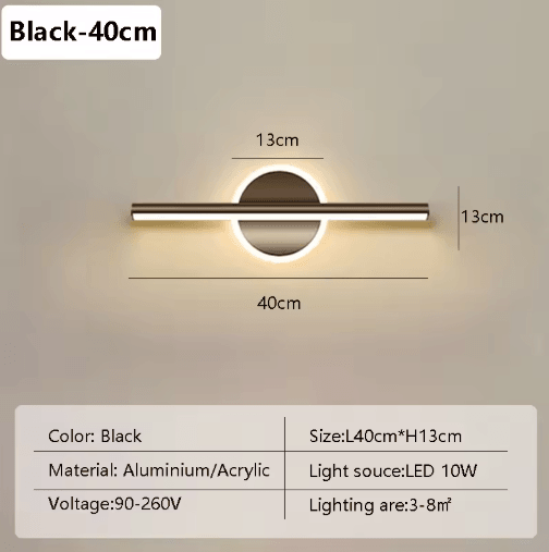 Modern LED Mirror Wall Light – 40/60cm Bathroom Vanity Lamp in Black & Gold
