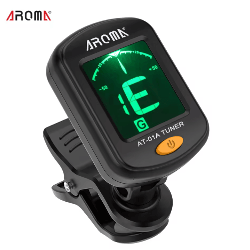AROMA AT-01A Clip-On Guitar Tuner - Rotatable LCD Chromatic Tuner for Guitar, Bass & Ukulele