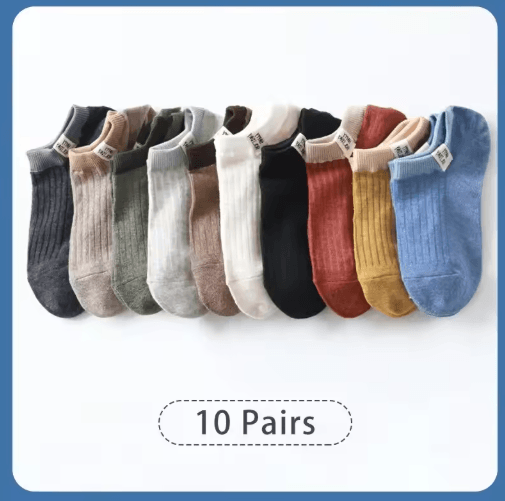 10-Pair Set Womens Cute Socks – College Style Letter Print Spring Summer Ankle Socks