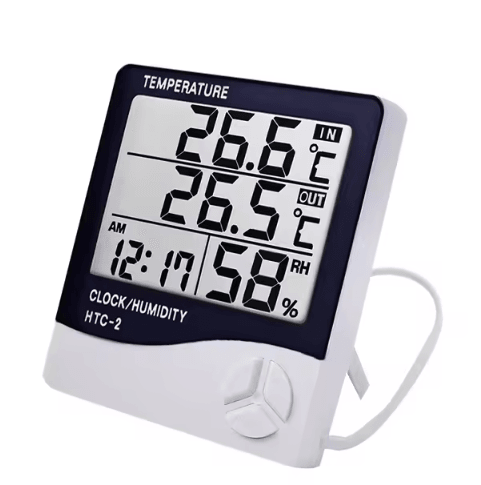 LCD Digital Thermometer Hygrometer – Indoor Outdoor Temperature & Humidity Monitor with Clock