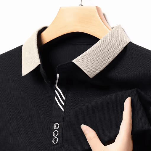 Mens Long Sleeve Polo Shirt – Breathable Business Casual Solid Color Top