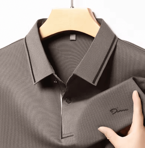 Mens Long Sleeve Polo Shirt with Badge - Breathable Business Casual Top