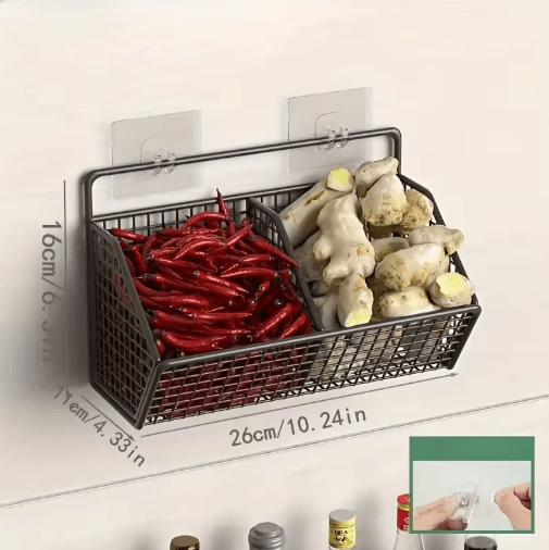 Wall Mounted Kitchen Storage Basket Metal Wire Organizer for Vegetables & Spices