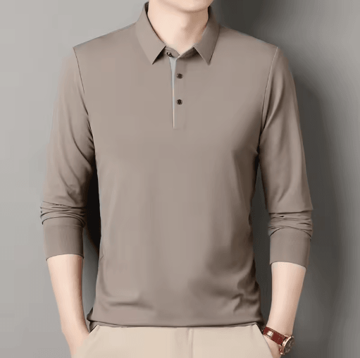 Mens Long Sleeve Polo Shirt 2025 Business Casual Breathable Solid Color Top