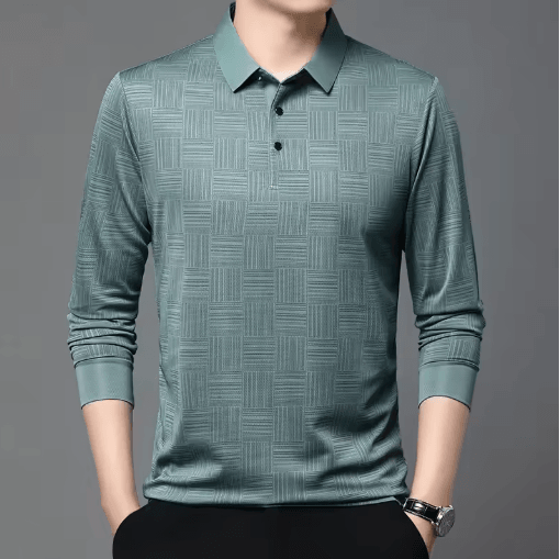 Mens Long Sleeve Polo Shirt Business Casual Breathable Solid Color Essential