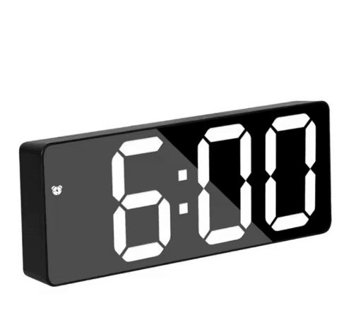 Mirror LED Alarm Clock - Voice Control Digital Bedside Clock with Snooze