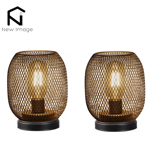 Battery Powered Metal Cage Table Lamp – Cordless LED Lantern for Wedding & Home Decor