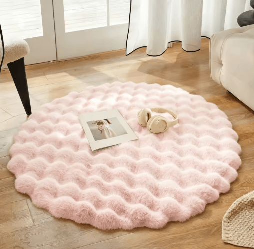 Round Fluffy Faux Rabbit Fur Rug – Bubble Velvet Soft Plush Carpet for Cozy Home Decor