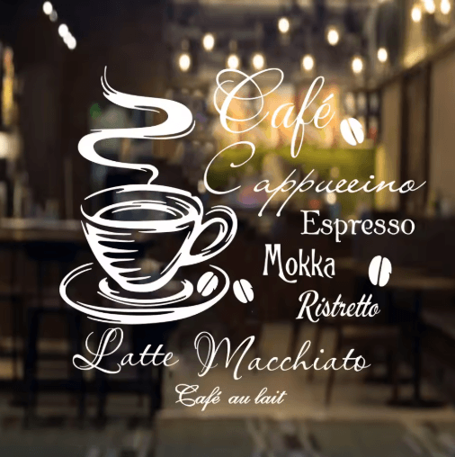 Coffee Bar Wall Sticker French Spanish Cafe Vinyl Kitchen Decor