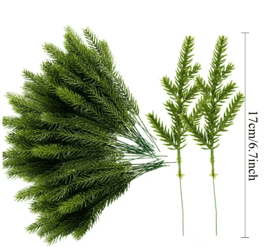 Artificial Pine Branches Set - 20pcs Christmas Pine Stems for DIY Holiday Decor