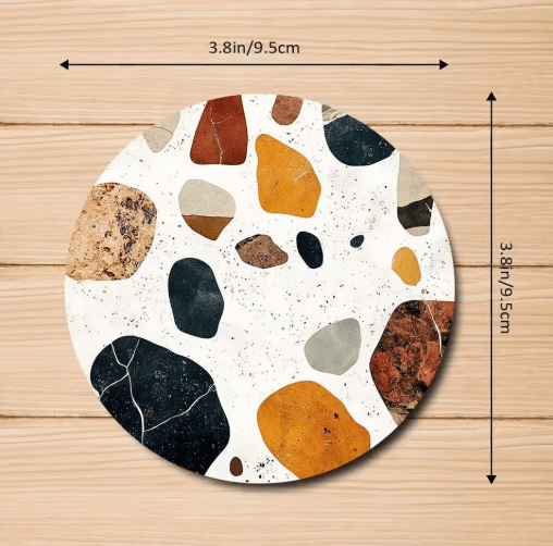 6-Piece Wooden Coasters Set – Stone Pattern Coffee Cup Coasters for Stylish Table Protection