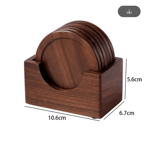 6-Piece Walnut Wood Coasters Set – Round Japanese Style Insulated Drink Coasters