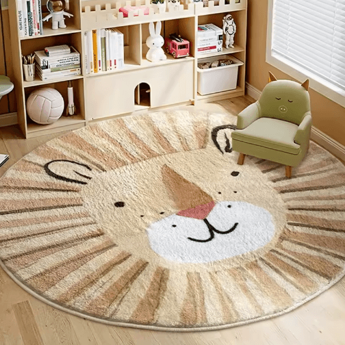 Cute Cartoon Lion Plush Rug - Soft Washable Kids Room Carpet