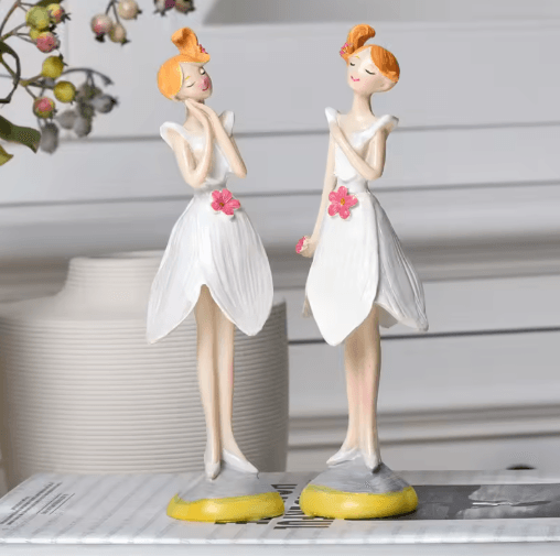 2-Piece Angel Fairy Figurine Set Elegant Angel Resin Figurines for Home & Garden Decor