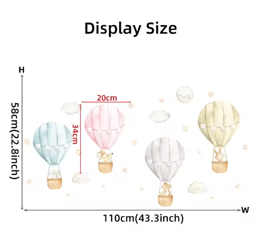 DreamSky Hot Air Balloon Wall Decals – Watercolor Nursery Stickers for Kids Rooms