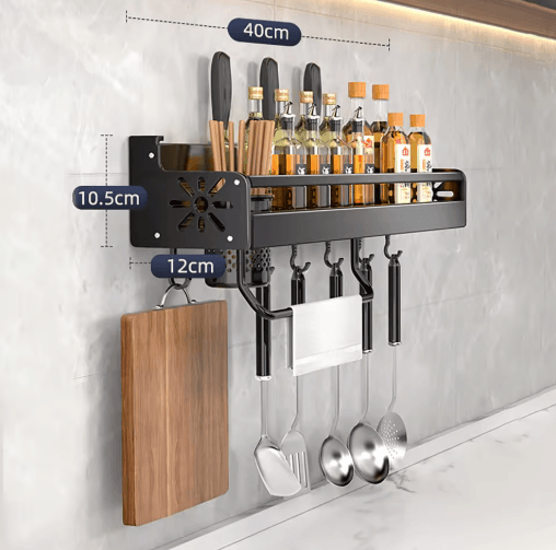 No-Drill Metal Kitchen Shelf – Large Capacity Wall-Mounted Utensil Rack