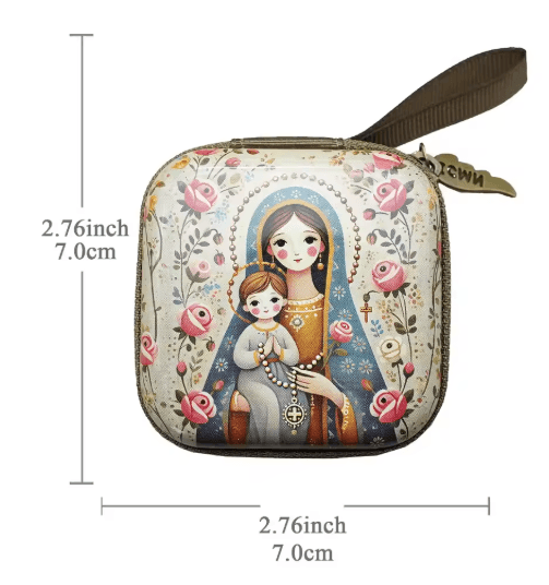 Portable Virgin Mary Rosary Storage Case for Prayer & Jewelry Organization