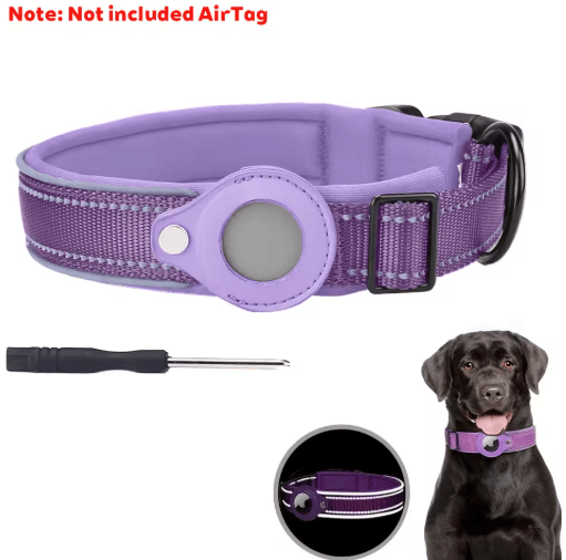 Reflective AirTag Dog Collar – Waterproof Anti-Lost Pet Tracking Collar