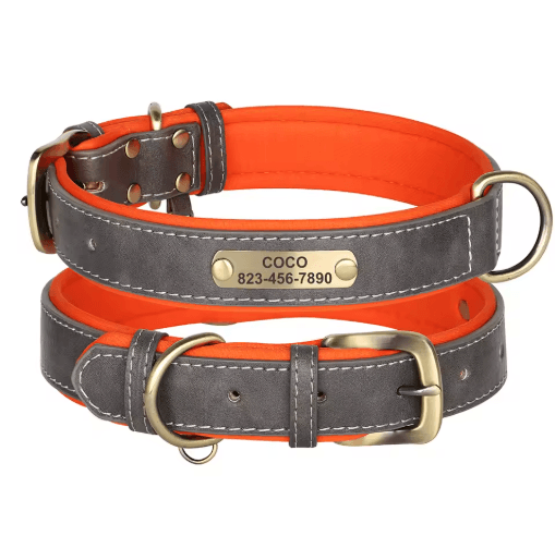 Personalized PU Leather Dog Collar with Free Engraved Nameplate for All Dog Sizes