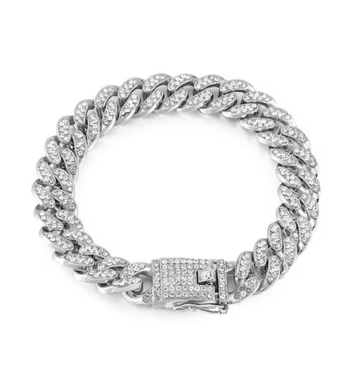 Luxury Rhinestone Dog Chain Collar – Stainless Steel Pet Jewelry for Dogs & Cats