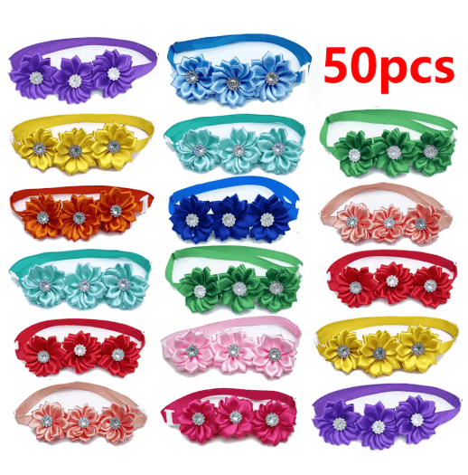 50/100PCS Dog Bow Tie & Flower Collar Set with Diamond Accessories for Dogs & Cats