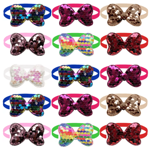 Sequin Style Pet Bow Tie Set for Dogs & Puppies – Sparkling Grooming Accessories (50/100PCS)