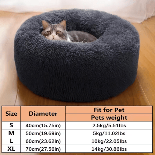 Soft Plush Donut Pet Bed – Calming Faux Fur Sleeping Bed for Cats & Dogs