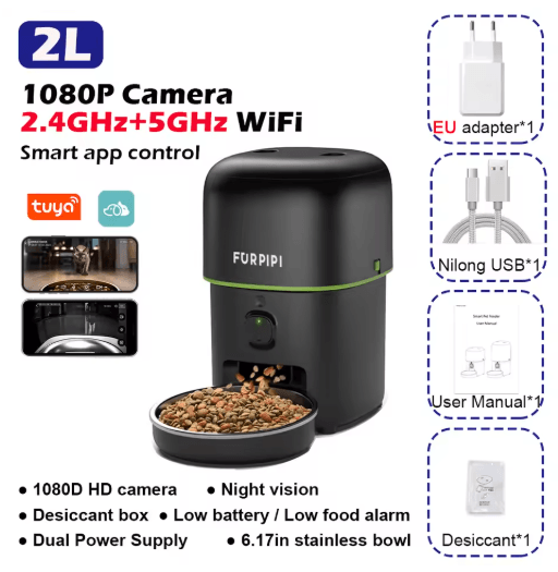 1080P HD Smart WiFi Automatic Pet Feeder with Camera for Cats & Dogs