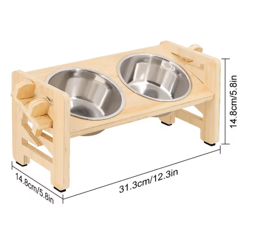 PawRise Adjustable Elevated Pet Bowl Stand with Stainless Steel Dishes