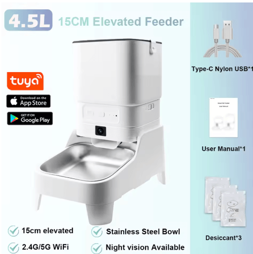 Smart Automatic Pet Feeder with 1080P HD Camera – Elevated WiFi Cat & Dog Food Dispenser