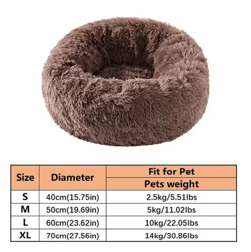 Soft Long Plush Donut Pet Bed – Warm Faux Fur Sleeping Nest for Cats & Small Dogs