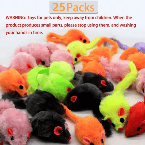 25PCS Plush Cat Mouse Toys Interactive Mini Mice for Cats & Kittens