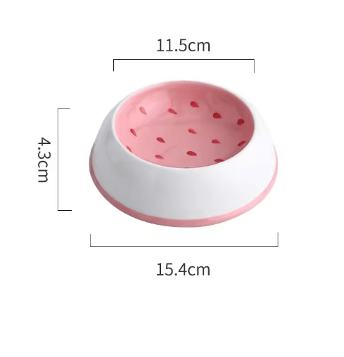 Cute Fruit Ceramic Pet Bowl Ceramic Cat Bowl in Watermelon & Strawberry Designs for Cats and Small Dogs