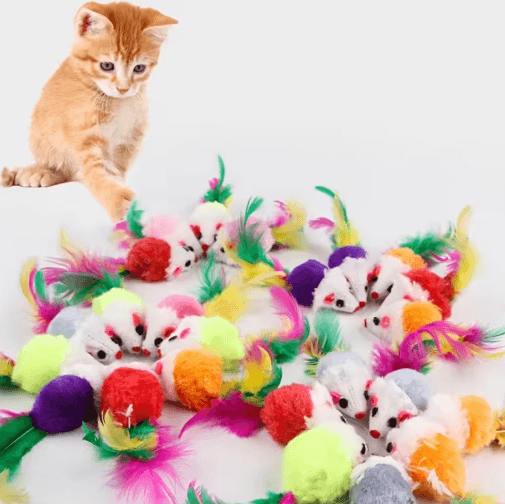 Feather Mouse Mini Plush Cat Toy Set for Interactive Play