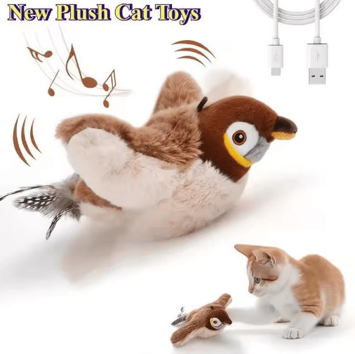 Rechargeable Chirping Flapping Bird Toy – Touch-Activated Interactive Plush Toy for Cats and Small Dogs