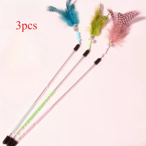 3PCS Retractable Feather Cat Wand Set Interactive Teaser Toys for Cats and Kittens