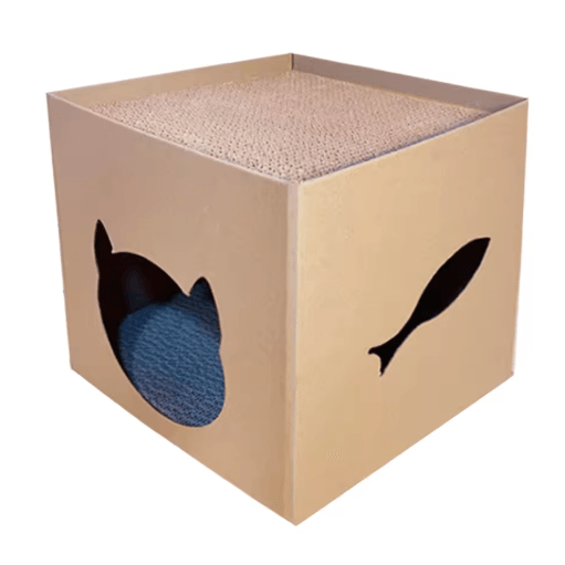 Foldable Cat House with Corrugated Scratching Board Cozy Hideout & Play Space for Cats and Small Pets