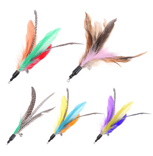 5PCS Feather Cat Wand Refill Set Colorful Interactive Replacement Teaser Toys for Cats