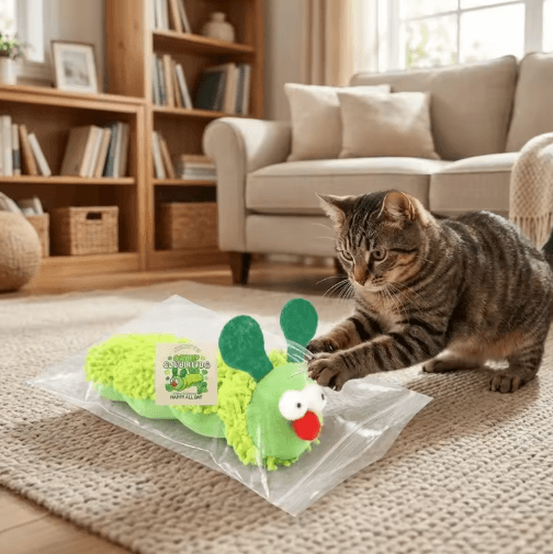 CaterPurr Catnip Caterpillar Toy – Plush Dental Chew Toy for Indoor Cats & Kittens