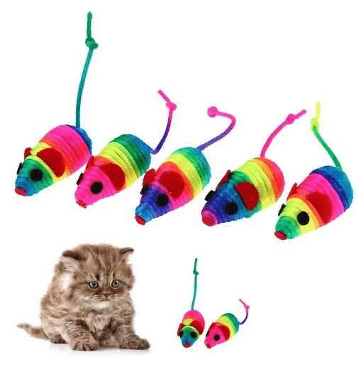 5-Piece Plush Mouse Cat Toy Set with Squeaker Sound for Interactive Play
