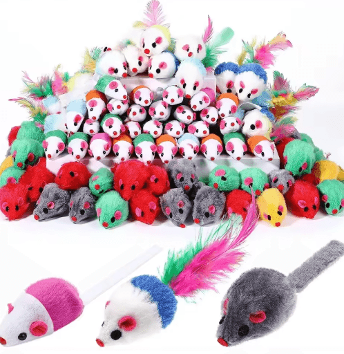 Catnip-Filled Faux Fur Mouse Toys with Rattle for Interactive Cat Play