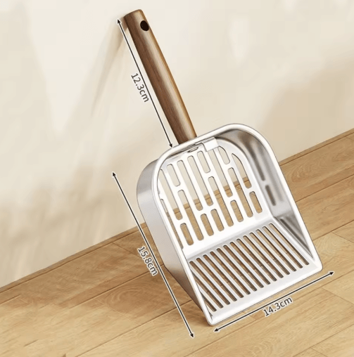 Stainless Steel Cat Litter Scoop with Wooden Handle – Heavy-Duty Pet Waste Shovel