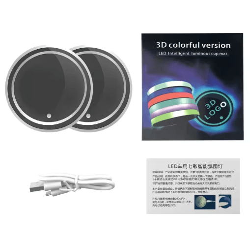 LED Car Cup Holder Lights – Colorful Breathing Ambient Light Anti-Slip Cup Coasters