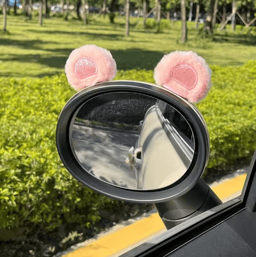 Plush Rabbit Ears Car Mirror Decoration – Cute Rearview Mirror Interior Accessory (1 Pair)