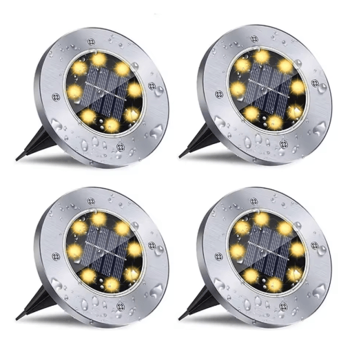 4-Pack 8-LED Solar Disk Lights – Waterproof In-Ground Landscape & Pathway Lighting