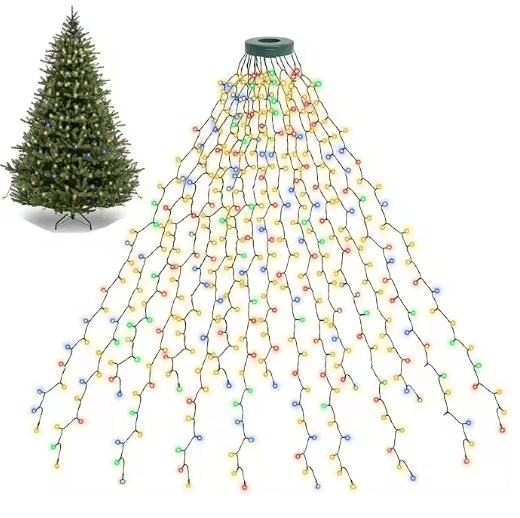 LED Ring Christmas Tree Topper Lights Waterproof Waterfall String Lights for Indoor & Outdoor Decor