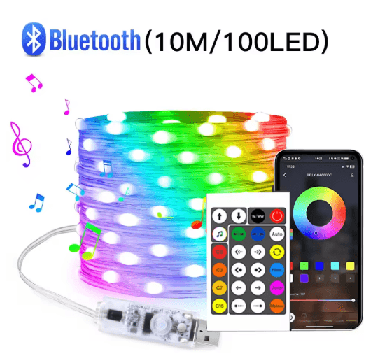 Smart Bluetooth Fairy Lights USB RGB LED String Lights with Music Sync