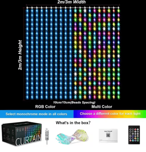 800 LED RGB Smart Curtain Lights with App Control, Music Sync & Remote