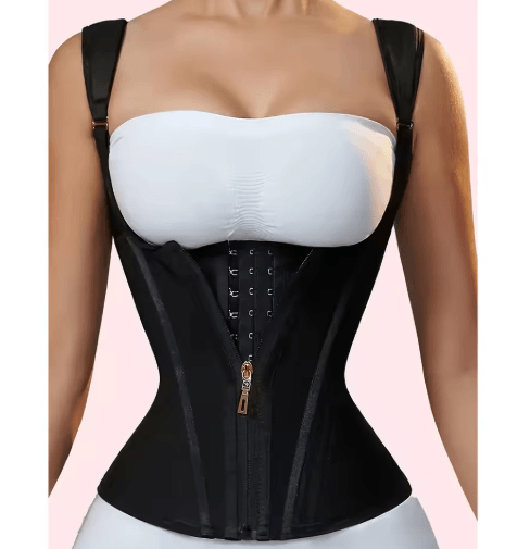 High-Elasticity Mesh Waist Cincher Corset Vest – Vintage Zipper & Button Shapewear for Women