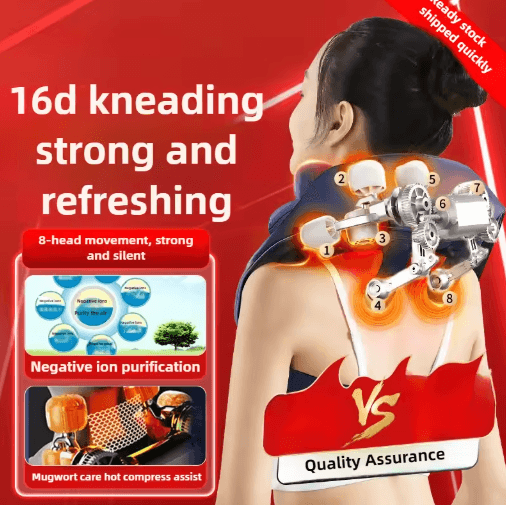 8-Head Wireless Neck & Shoulder Massager with Heat – Rechargeable Kneading Massage Shawl for Back, Waist & Trapezius